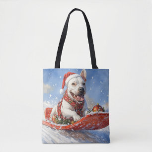Bolso De Tela Perro Bull Terrier en Trineo Deja que Nieve Navida