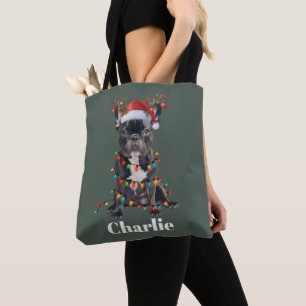 Bolso De Tela Perro Bulldog Francés Navidad Nombre Personalizado