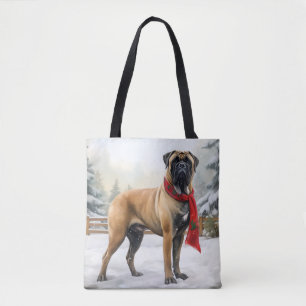 Bolso De Tela Perro Bullmastiff en Navidad con nieve