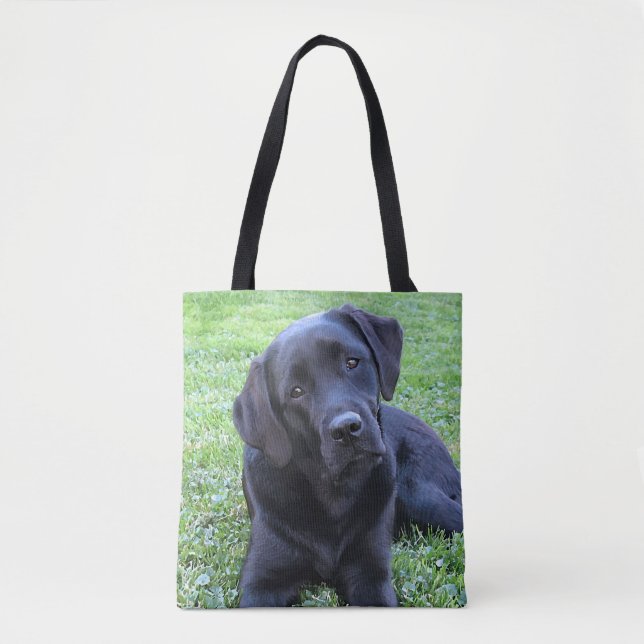 Bolso De Tela Perro cachorro de Labrador Negro (Anverso)
