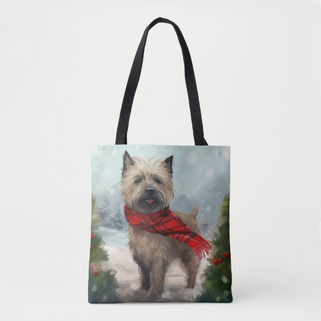 Bolso De Tela Perro Cairn Terrier en Navidades de la Nieve (Anverso)