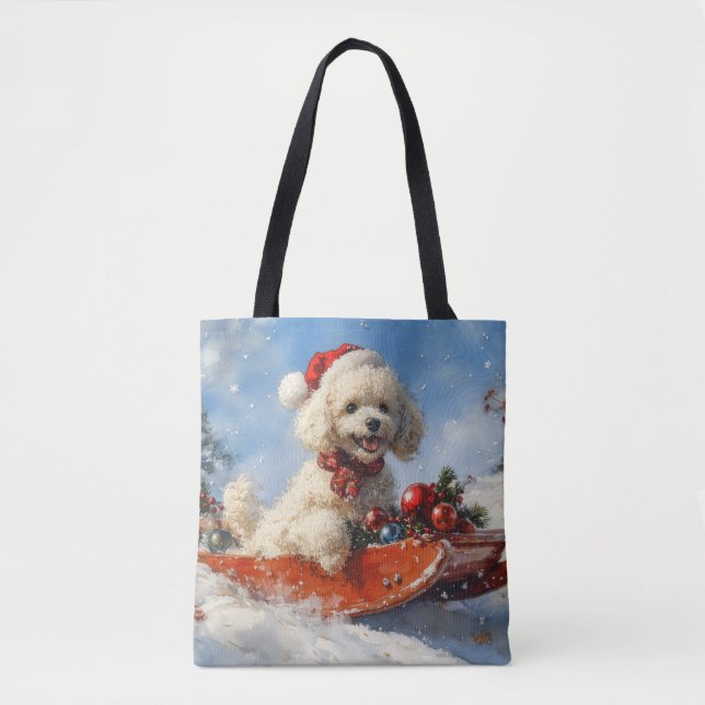 Bolso De Tela Perro canino en escabeche deja que nieve Navidades (Anverso)