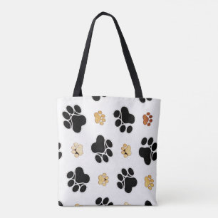 Bolso De Tela Perro canino negro y marrón impreso en blanco