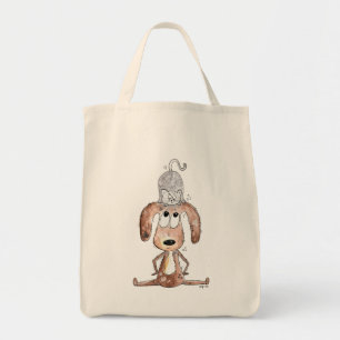 Bolso De Tela Perro caprichoso con gato en la cabeza