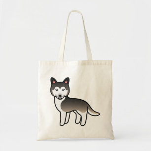 Bolso De Tela Perro Cartoon Siberiano Husky Gris Lobo