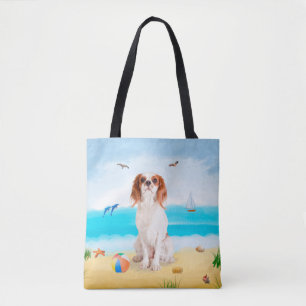 Bolso De Tela Perro Cavalier King en la Playa