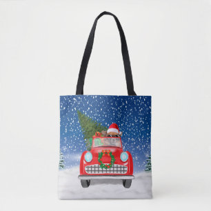 Bolso De Tela Perro Chihuahua conduciendo un auto en Navidad con