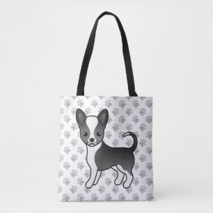 Bolso De Tela Perro Chihuahua de Pelo Liso Negro y Blanco & Pata