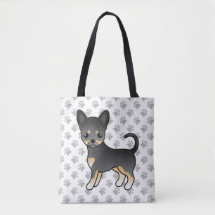 Bolso De Tela Perro Chihuahua de Pelo Liso Negro y Canela & Pata