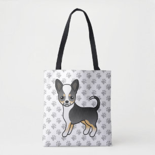Bolso De Tela Perro Chihuahua de Tricolor Negro y Patas con Pelo