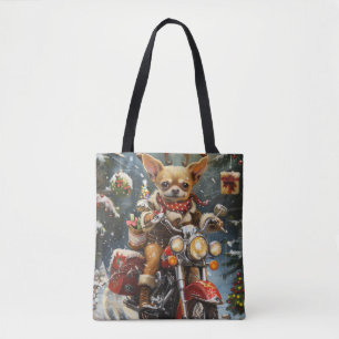 Bolso De Tela Perro Chihuahua montando motocicleta Navidad
