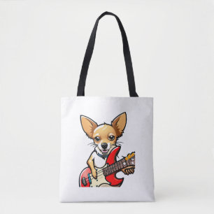Bolso De Tela Perro chihuahua tocando la guitarra eléctrica. Vec