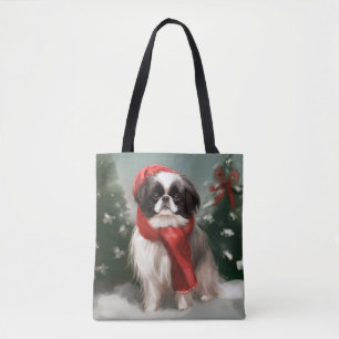 Bolso De Tela Perro Chin Japonés en Navidad con Nieve