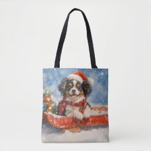 Bolso De Tela Perro Chin Japonés en Trineo Deja que Nieve Navida