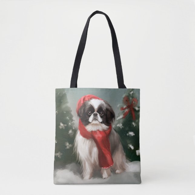 Bolso De Tela Perro chino chino en Navidades de nieve (Anverso)