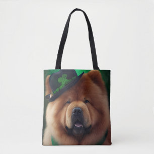Bolso De Tela Perro Chow Chow con vestido de San Patricio