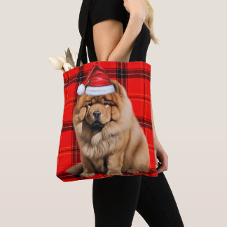 Bolso De Tela Perro Chow Chow Navidad Plaid Estacional Rojo