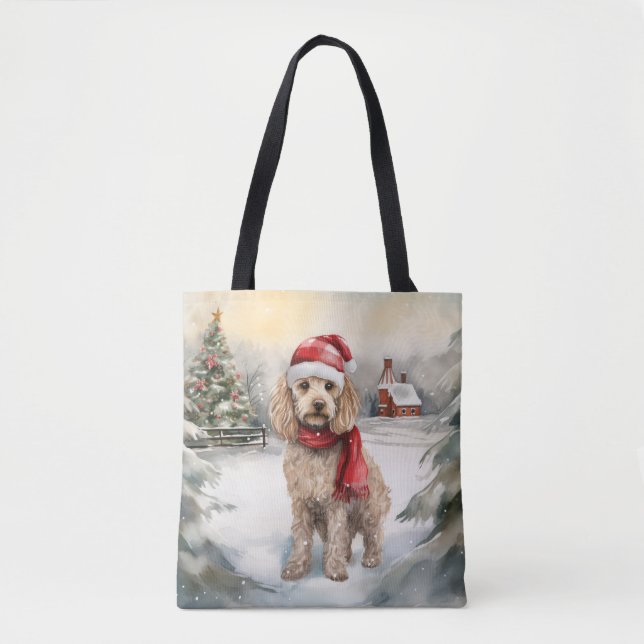 Bolso De Tela Perro Cockapoo en Navidades de nieve (Anverso)