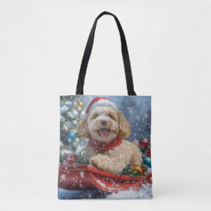 Bolso De Tela Perro Cockapoo en Trineo Deja que Nieve Navidad