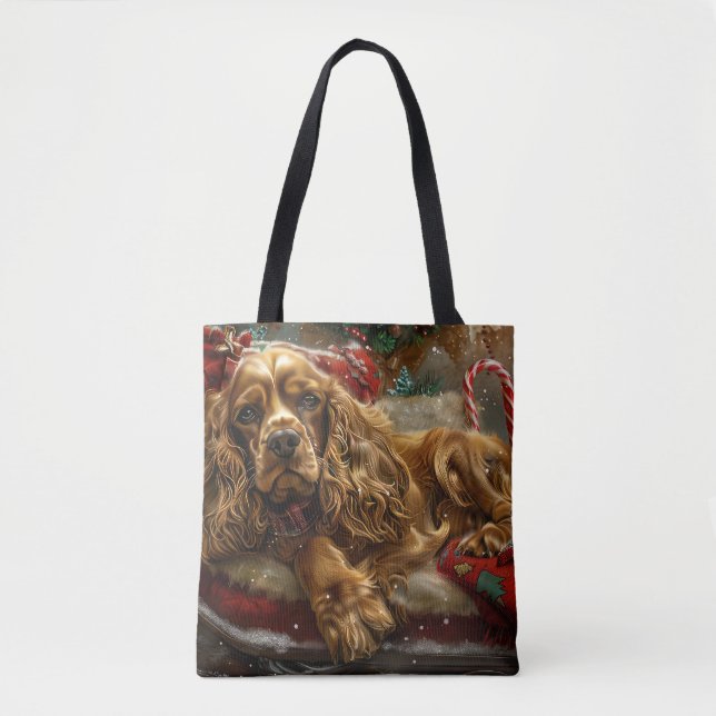 Bolso De Tela Perro Cocker Spaniel Navidad Festiva (Anverso)