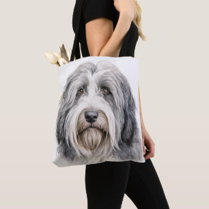 BOLSO DE TELA PERRO COLIE GRIS Y BLANCO DE COLIE