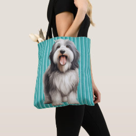BOLSO DE TELA PERRO COLIE GRIS Y BLANCO DE COLIE