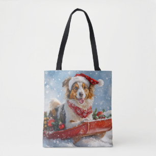 Bolso De Tela Perro Collie Áspero en Trineo Deja que Nieve Navid