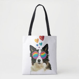 Bolso De Tela Perro collie de borde con El día de San Valentín d