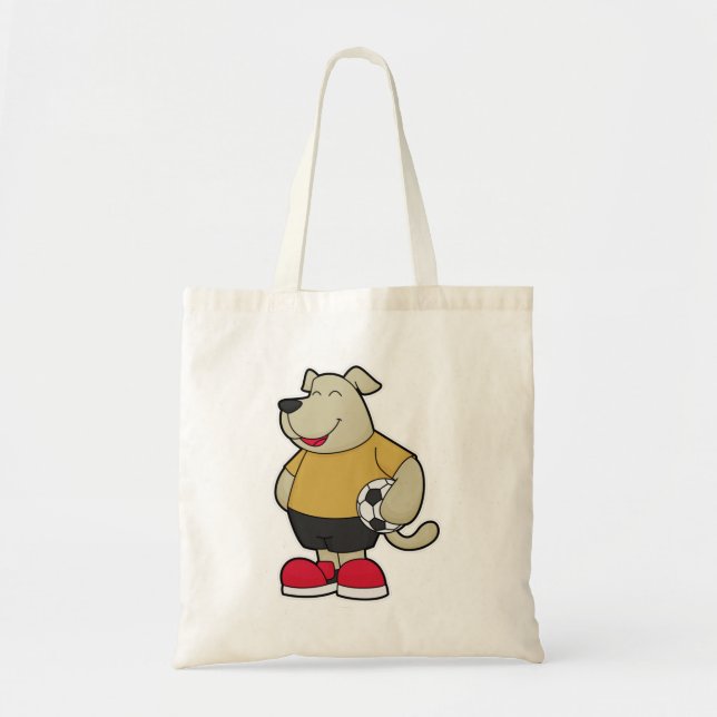 Bolso De Tela Perro como jugador de fútbol con balón de fútbol (Frente)