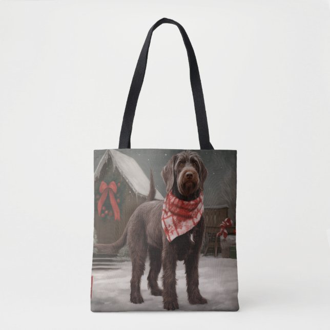 Bolso De Tela Perro con cabello alambrado apuntando en Navidades (Anverso)
