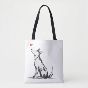 Bolso De Tela Perro con Corazón – Boceto de Animal de Amor Minim