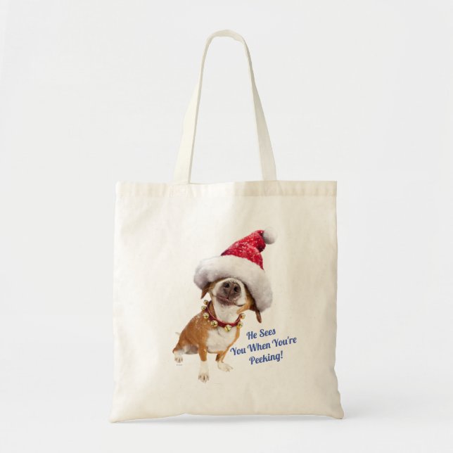 Bolso De Tela Perro con gran sombrero Santa (Frente)