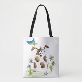 Bolso De Tela Perro con pájaro de aspecto caprichoso