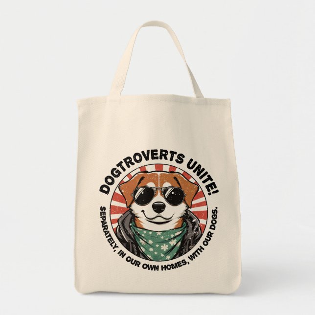 Bolso De Tela ¡Perro con texto Dogtroverts se unen! (Frente)