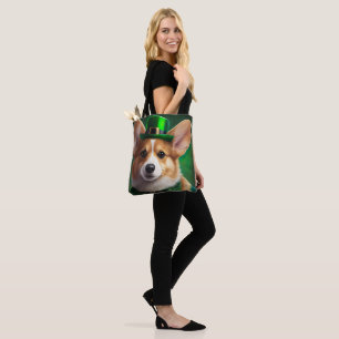 Bolso De Tela Perro Corgi con vestido de San Patricio