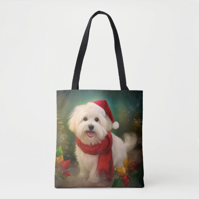Bolso De Tela Perro Coton De Tulear en Navidades de Nieve (Anverso)