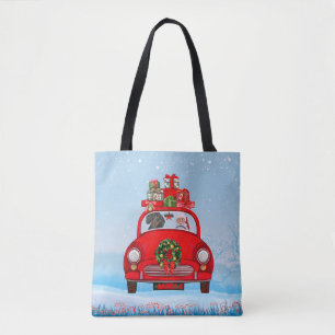 Bolso De Tela Perro Dachshund en coche con Papá Noel