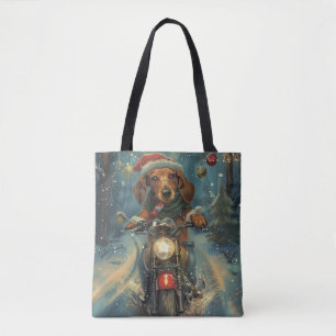 Bolso De Tela Perro Dachshund montando motocicleta Navidad