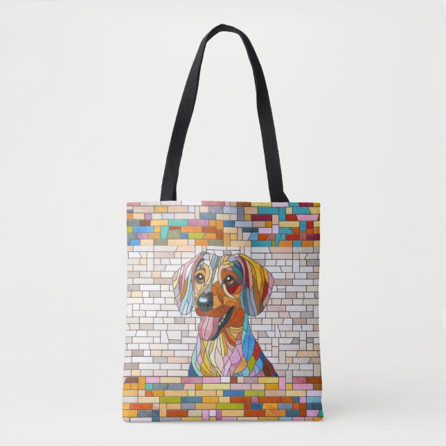 Bolso De Tela Perro Dachshund - mosaico doxie-colorido (Anverso)