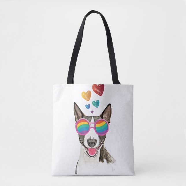 Bolso De Tela Perro de Bull Terrier con El día de San Valentín d (Anverso)