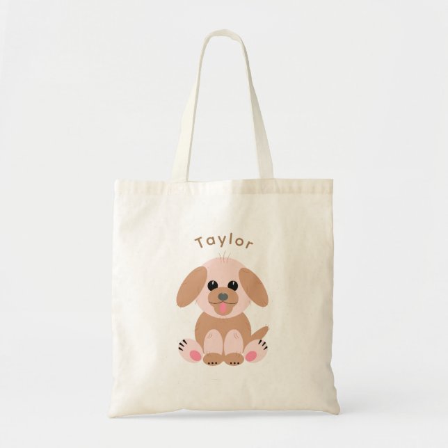 Bolso De Tela Perro de cachorro adorable Pastel Neutral Personal (Frente)