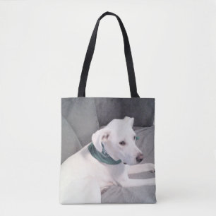 Bolso De Tela Perro de cachorro blanco lindo vestido con gris de