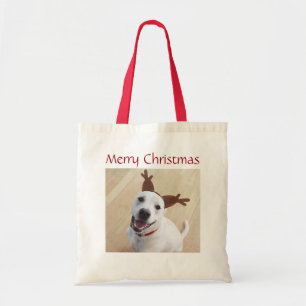 Bolso De Tela Perro de cachorro de reno blanco sonriente