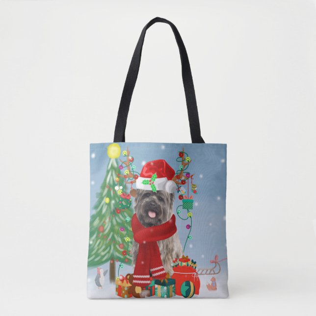 Bolso De Tela Perro de Cairn Terrier en la nieve con regalos de  (Anverso)