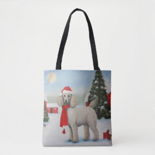 Bolso De Tela Perro de caniche en Navidades de nieve