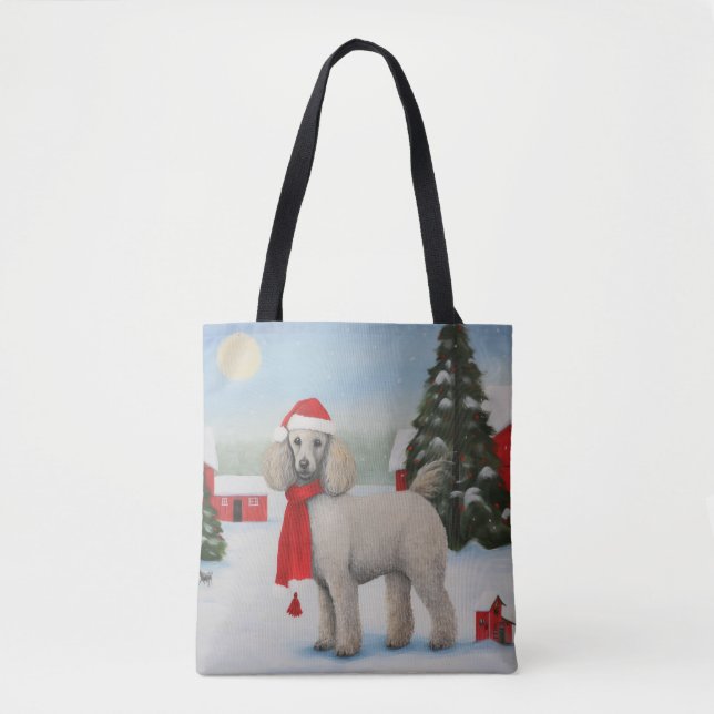 Bolso De Tela Perro de caniche en Navidades de nieve (Anverso)
