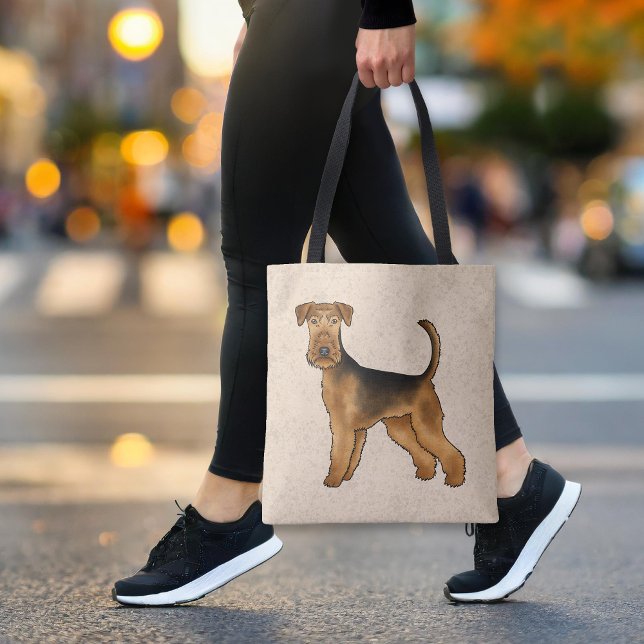 Bolso De Tela Perro De Caricatura De Airedale Terrier De Pie En  (Please note: This image is a digital mockup. The product may not be in scale.)