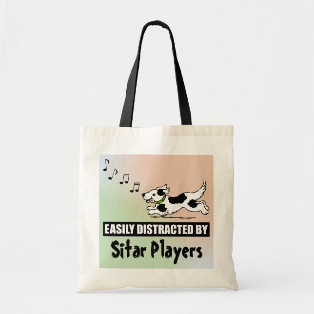 Bolso De Tela Perro de caricatura fácilmente distraído por guita (Frente)