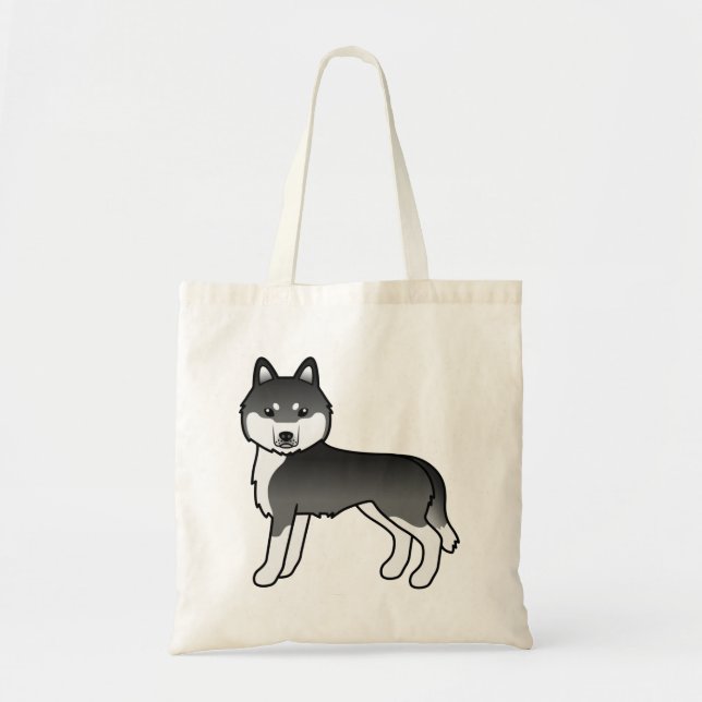 Bolso De Tela Perro De Caricatura Sinuoso Y Blanco Siberiano Neg (Frente)