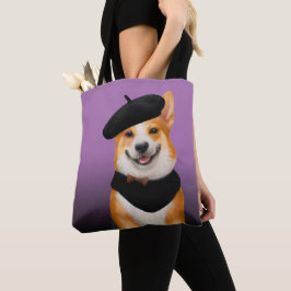 Bolso De Tela Perro de Corgi de Moda Cuidada con Beret y Bandann